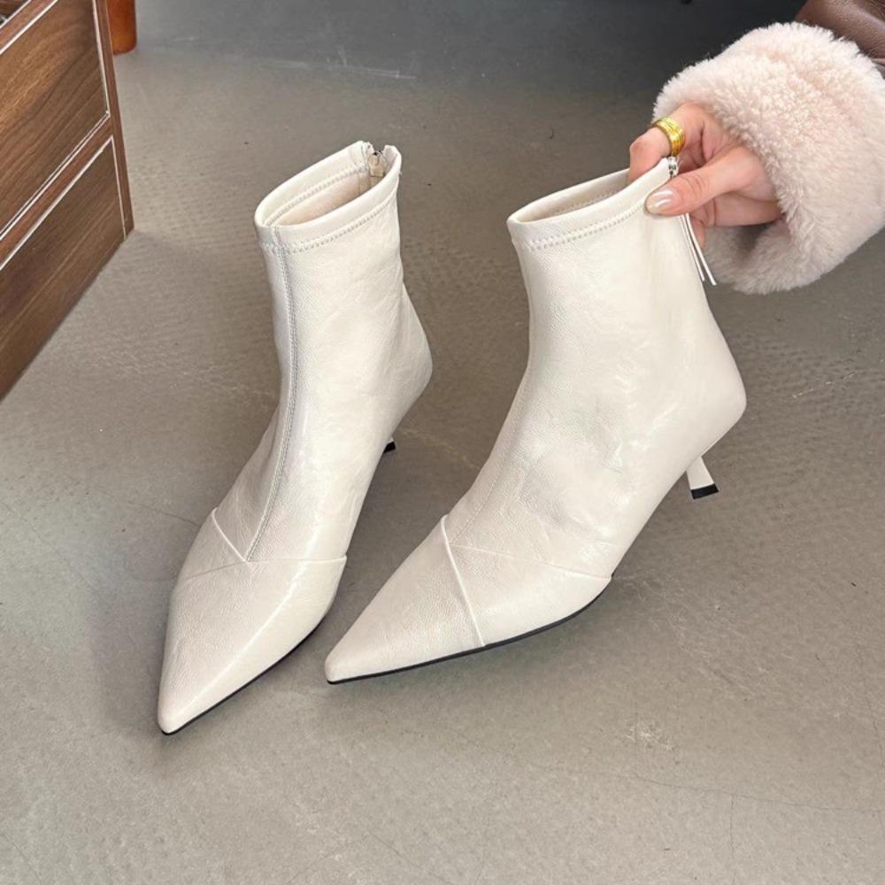 Pointed Toe Ankle Boots Women Fashion Side Zippers Short Boots Female Slim Thin High Heel Winter Women's Short Plush Footwear