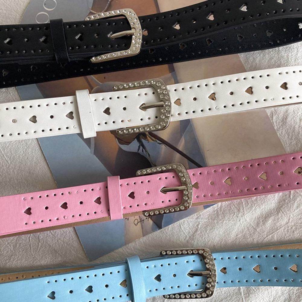 Love Heart Y2K Wide Belt Jeans Decor PU Leather Waistbands Retro Rhinestone Waist Belt  Ladies