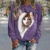 Women's Sweater Pullover T-Shirt Fashion Kitten Print Long Sleeve T Shirt Girls Street Casual Ladies Clothes O-Neck Sweatershirt