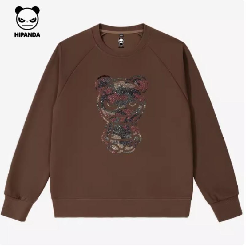 320g Cotton Bead Solid Color Raglan Sleeve Round Neck PP Bright Camouflage Bear Unisex Sweatshirt