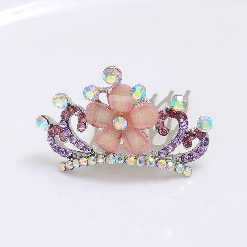 Crown Flower Comb Premium Sense Cute High-End Princess Haircard Women'S Headdress Diamond Hairpin Hair Accessories Hair Comb