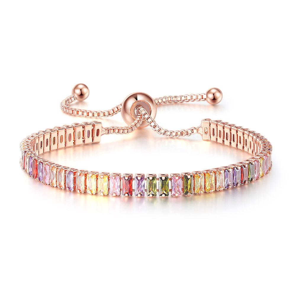 Popular Color Zircon Bracelet 2 * 4Mm Single Row Rectangular Full Diamond Adjustable Tennis Chain