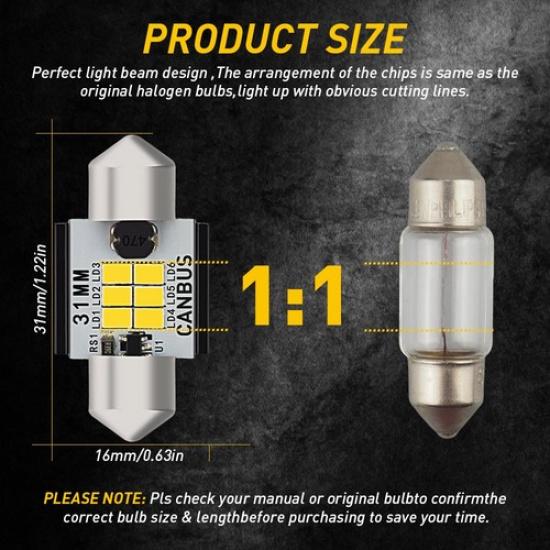 AUXITO 31MM LED Interior Dome Trunk Bulb Light for Camry Toyota
