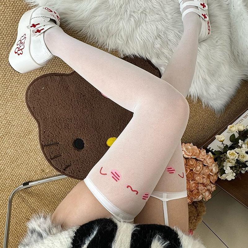 Y2K Smiling Printed Stocking Women Tights Thin Jk Uniform Over The Knee Socks Lolita Sexy Thigh-high Socks Suspender Pantyhose