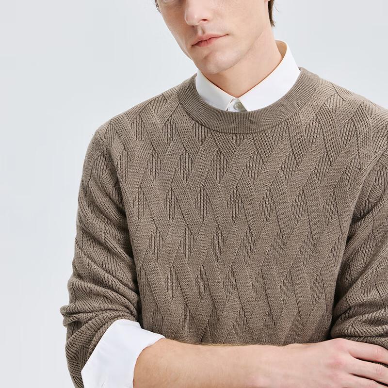 SEPTWOLVES Men's Round Neck Gingham Jacquard Warm Wool Sweater