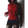 H Home European and American Women's Clothing Cool American Stand Collar Red Pocket Jacket Outwear Female Cinched Patchwork Breasted Tops Autumn