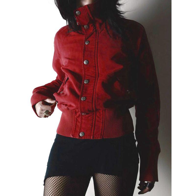 H Home European and American Women's Clothing Cool American Stand Collar Red Pocket Jacket Outwear Female Cinched Patchwork Breasted Tops Autumn