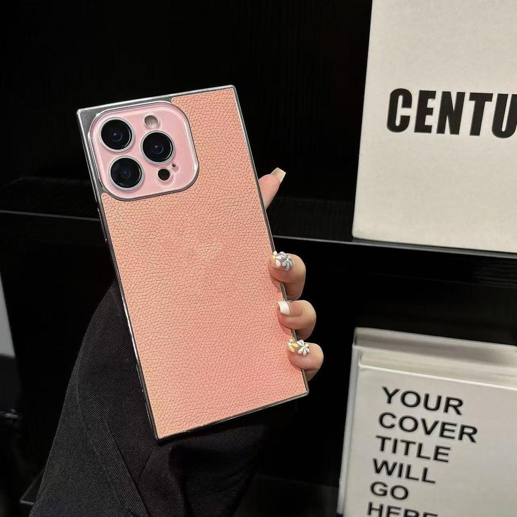 Square lychee pattern mobile phone case is suitable for Apple 16PROMAX trend 14/15 hard case 13PROMAX lens film