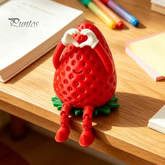 Unique Birthday Gifts for Friends 3D Printed Articulated Strawberry Storage Box, Cute Figurine with Box Movable Limbs, Mini Trinket Holder Desktop