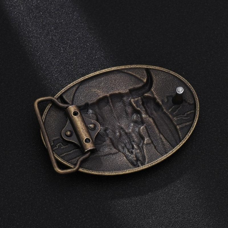 Vintage Engraved Cow Head Buckle for Jeans Pants Waistbelt Metal Clasp Buckle for Teens Boy Men Western Oval Belt Buckle