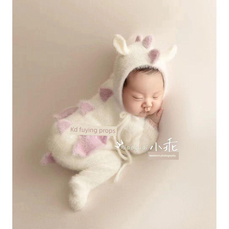 

Newborn Full-Month Baby Infant Little Milk Dragon Photography Clothing One-Piece Romper Photo Studio Props Newborn (0-1 Month) Milky White