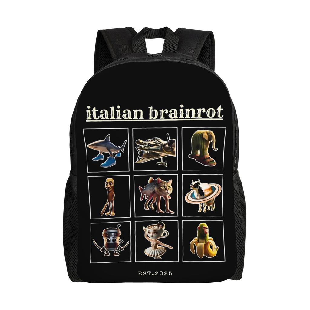 Arten von italienischem Brainrot Meme Klassischer Rucksack Outdoor High School Reise Handgezeichneter Tagesrucksack Herren Damen Laptop Umhängetasche