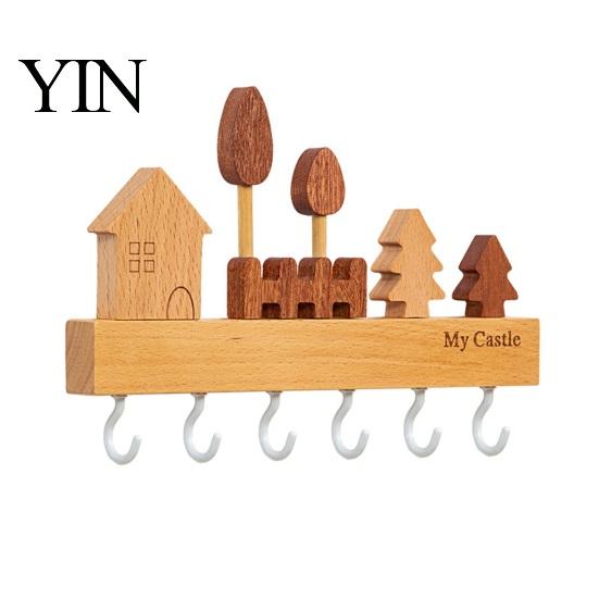 Hat And Scarf Rack Wooden Key Holder with 6 Metal Hooks, Wall Mounted Storage Modern Wood Organizer Rack, Dual Installation Ways for Entryway Kitchen