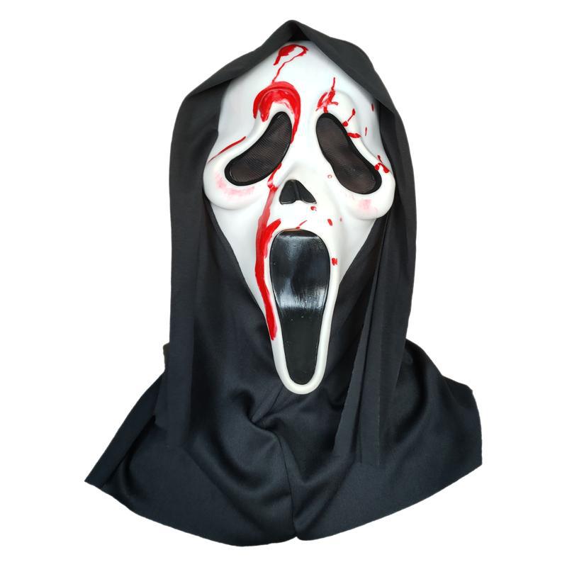 Screaming Mask Horror Bleeding Headgear Disturbing Thriller White Ghost Face Halloween Glow-in-the-Dark Cosplay