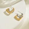 Mix Color C Shape Hoop Earrings Two-tone Design Huggie Earrings Double Layer Earrings  Gift Jewelry