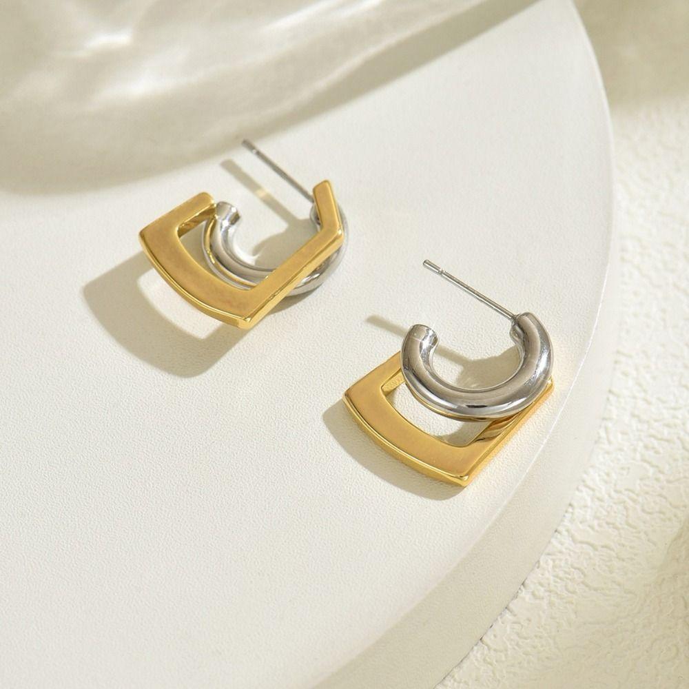 Mix Color C Shape Hoop Earrings Two-tone Design Huggie Earrings Double Layer Earrings  Gift Jewelry