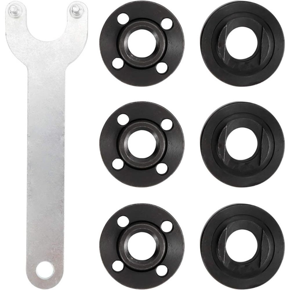 

7 ШТ. Профессиональный металлический ключ для угловой шлифмашины, утолщенные детали для шлифмашины, сменный фланец, стопорная гайка, эргономичный ключ для прижимной пластины серебряный