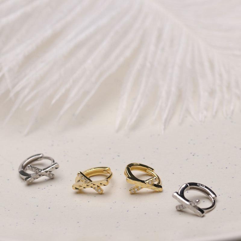 Car Flower Cross Ear Button Temperament Cool Style Simple Design Earrings New Style Trend