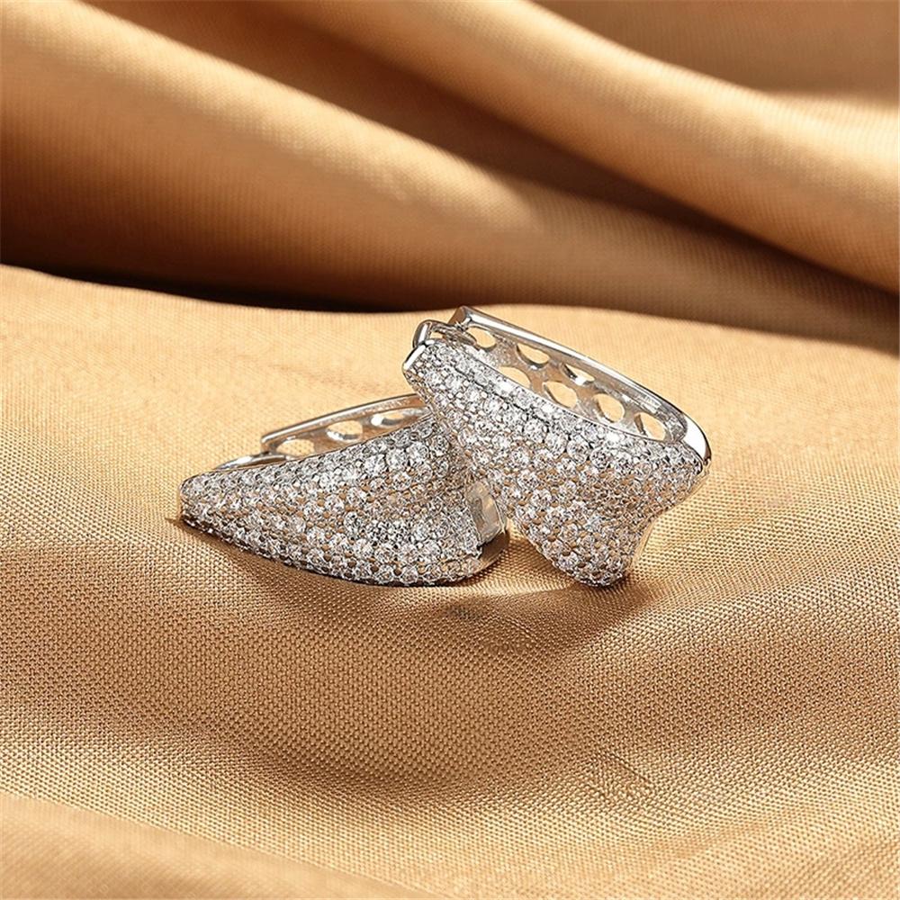 Luxury Female White Zircon Stone Hoop Earrings Vintage Fashion Silver Color Wedding  For Women