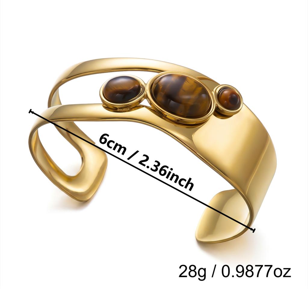 Exaggerated Retro Gold Plated Stainless Steel Bracelet for Women Men Natural Stone Smooth Hollow Bracelet Charms Jewelry Gifts