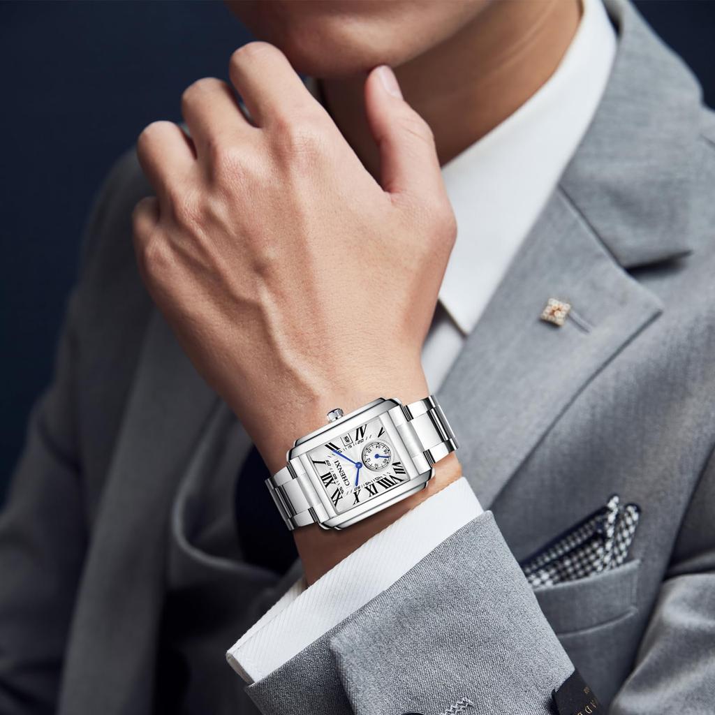 Quadratisch Wasserdicht Römisch Analog mit Edelstahl Beliebtes Quadratisches Uhr für Herren Ein Tolles Geschenk für oder Herren-Uhrarmband. Antik, Einfach, Stilvoll, -