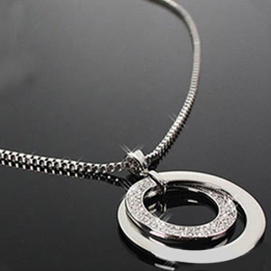 

Женщины Box Chain Rhinestone Круглый кулон Свитер Ожерелье Ювелирные изделия