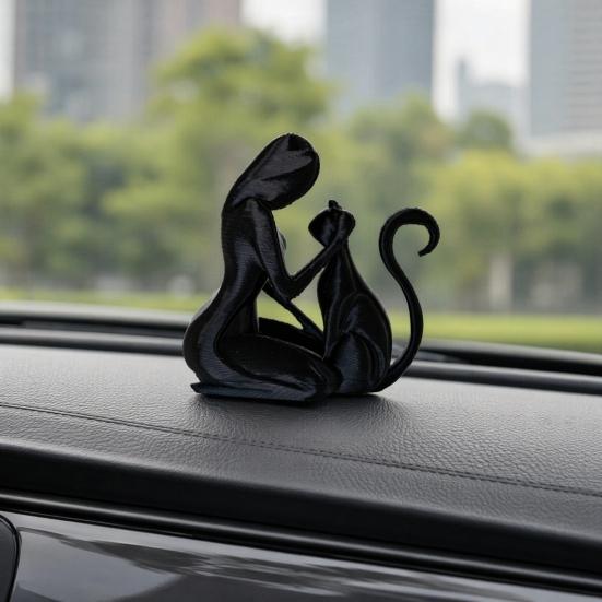 Jijijing 3D Printed Sculpture, One-Piece Molding Desktop Figure, Abstract Woman Cat Art Ornament for Home Decor Gift