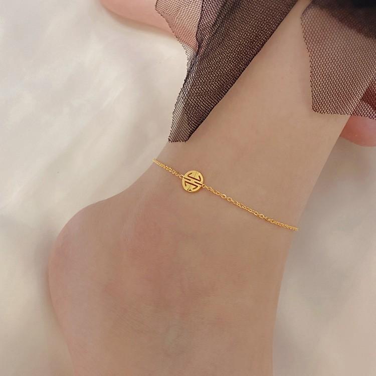 Trendy Double Layer Titanium Steel Love Heart Anklet Gold Versatile Foot Jewelry Set