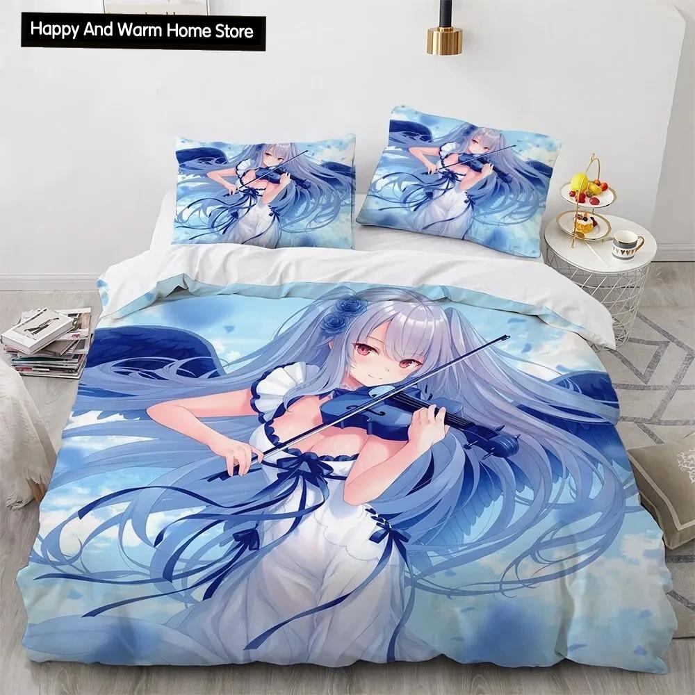 Set de lenjerie de pat pentru fete Kawaii Anime sexy, cuvertură de pilotă Set pat cuvertură husă de pilota pentru fată de pernă, King Queen Twin Size Băieți Fete Adulti