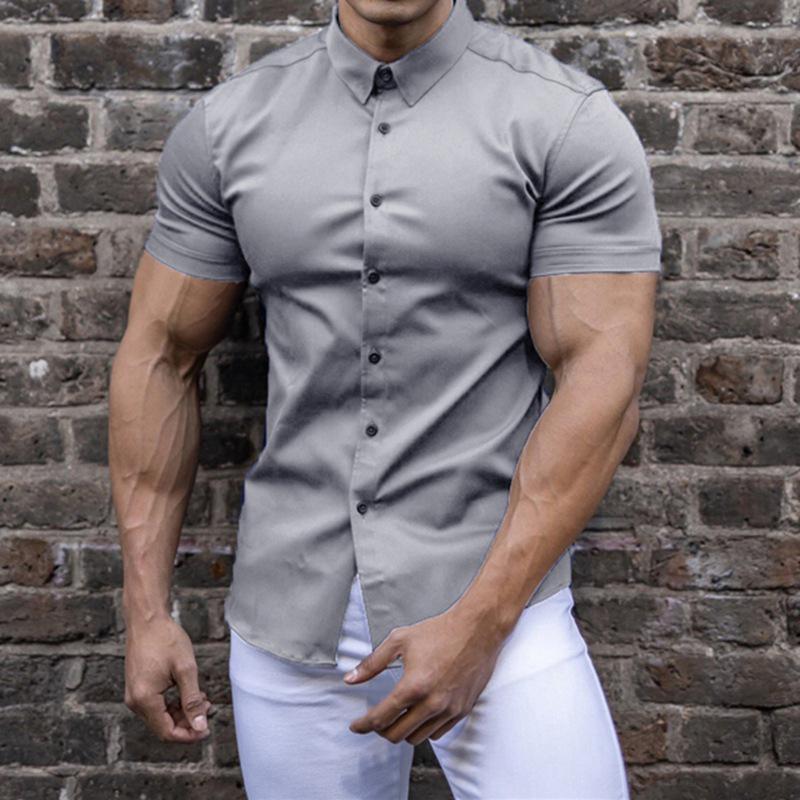 Men's Muscle Fitness Anti-wrinkle Business Short-sleeve White Shirt
