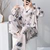Cotton and silk suit spring and summer long-sleeved cardigan loungewear sweet wind floral pajamas women's spring and autumn thin pajamas can be worn 
