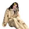 Set Pijama Confortabil din Fleece Coral pentru Femei Cu Fundă Imprimeu Urs Larg Cald Îmbrăcăminte de Noapte Ținută de Casă de Iarnă
