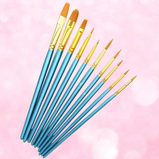 10x Round Pointed/Flat Tip Nylon Hair Acrylic Watercolor Artist Paint Brush