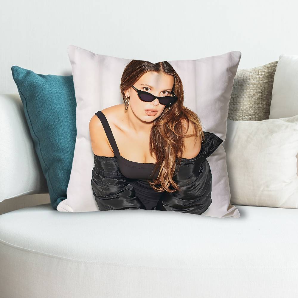 

Actor MMillie BBrown Various Sizes Square Pillow Case For Car Home Bedchamber Decor Custom Valentine gift 30x30 cm