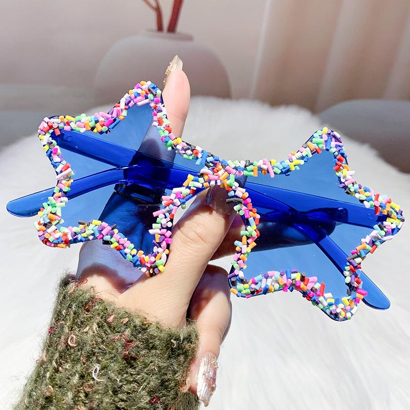 Fashion Star Shape Sunglasses with Colorful Jimmies Women Pink Shades Cute Pentagram Beach Sun Glasses Trendy Party Sunglasses
