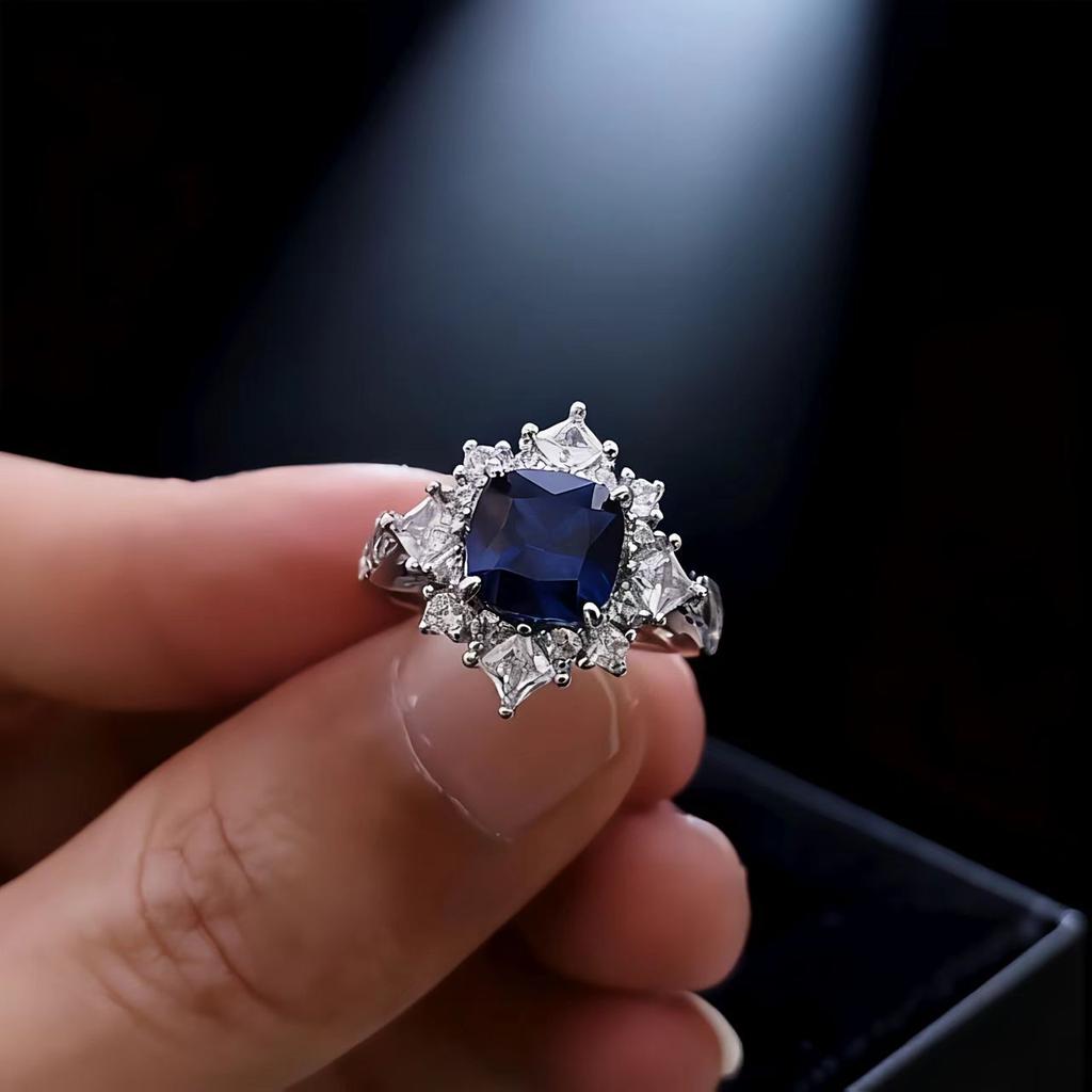 High-End Luxury Jewelry Simulation Emerald Full Diamond Ring Female, Full Diamond 8X8 Square Cultivation Treasure Ring