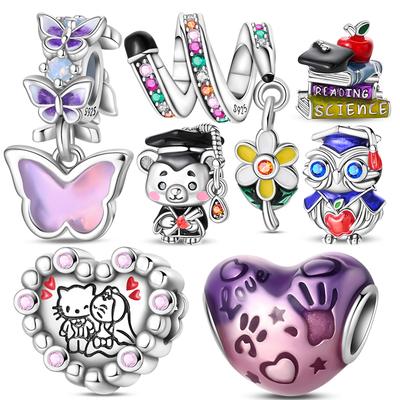 100% Copper Heart Family Charms Bead Pumpkin Pave Zircon Pendant Fitoriginal Bangle Bracelet Jewelry Gifts Making