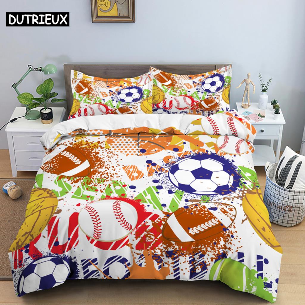 

3D Football Duvet Cover Double 210x210 Bedding Set 2/3pcs Quilt Cover With Zipper Closure King Size Comforter Cover for Boys (135x200cm)&set