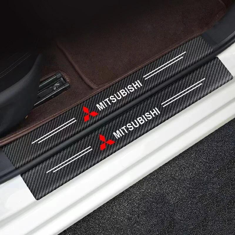Car 4Pcs Car Door Sill Protector Stickers Carbon Fiber Door Sill Stickers For Mitsubishi Asx Lancer Outlander Pajero Ralliart