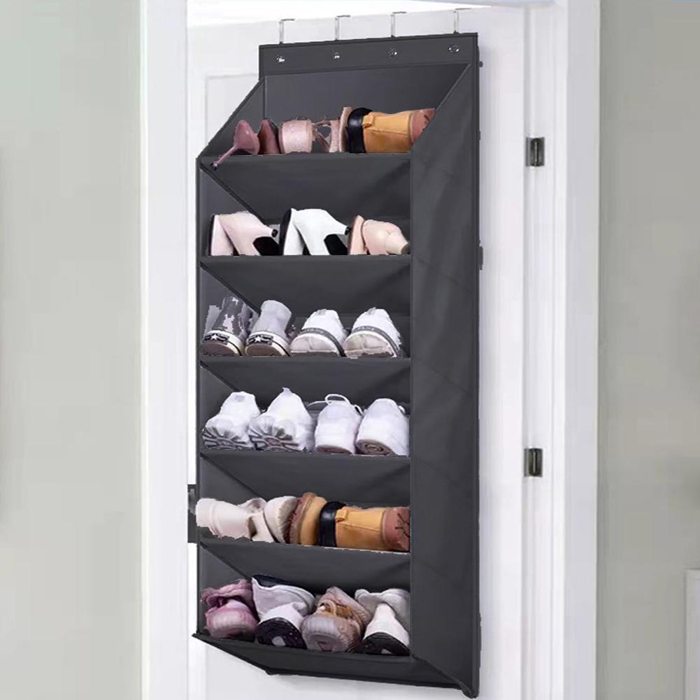 Wall Mounted Shoe Storage Bag Large Over Door Hanging Shoe Organiser Behind Doors with 4 Metal Hooks Shoes Rack Storage Bags