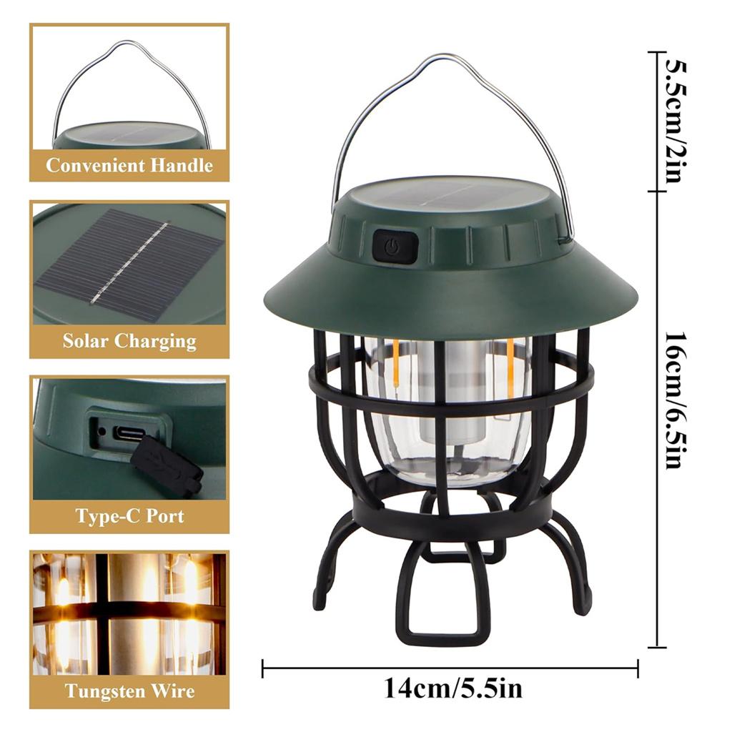 Fast Charging USB Rechargeable Camping Lantern Iron Solar LED Lamp for Family Travel, Tent Sleep and Night Walk with IP65