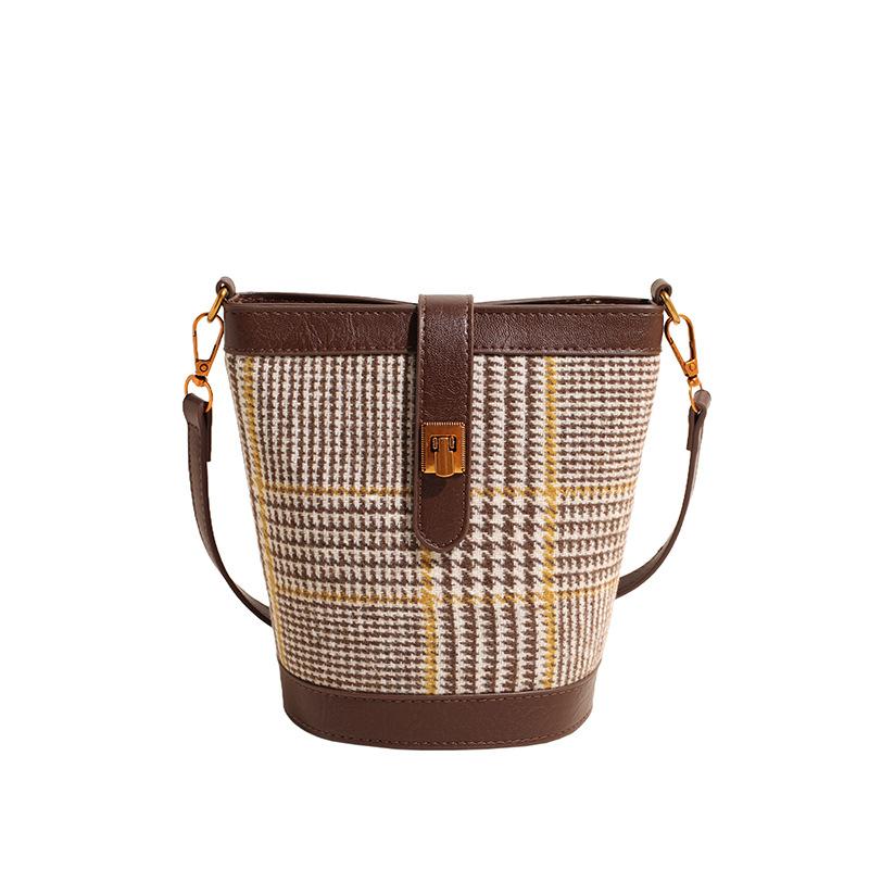 Leisure Checkered Bucket Bag for Women Retro Leopard Print Versatile Mini Shoulder Bags  New Phone Crossbody Bag