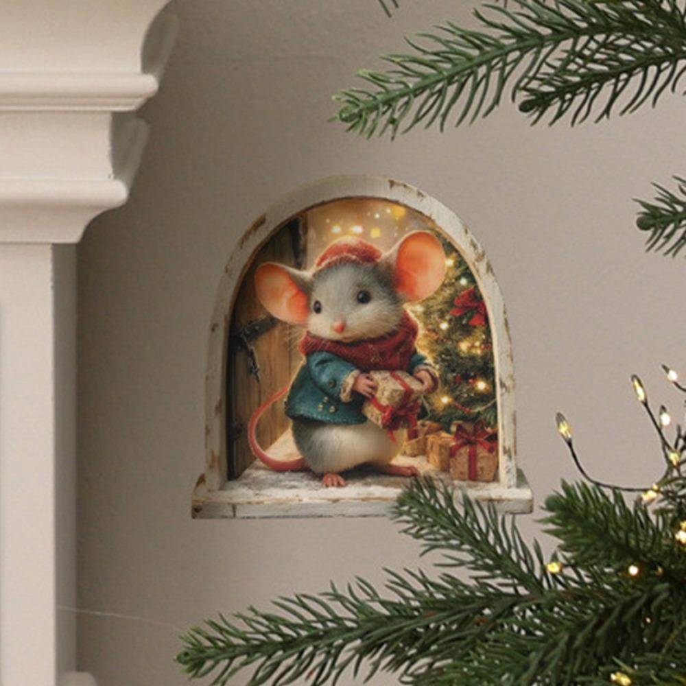 5Pcs New Mouse Theme Christmas Wall Stickers Cute Design Small Size Xmas Decoration Merry Christmas Decor Holiday Decor
