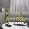 Metal Handicraft Artificial Animal Sculpture Hollow Out A Golden Horse Metal Decorative Figurines Home Decoration Accessories