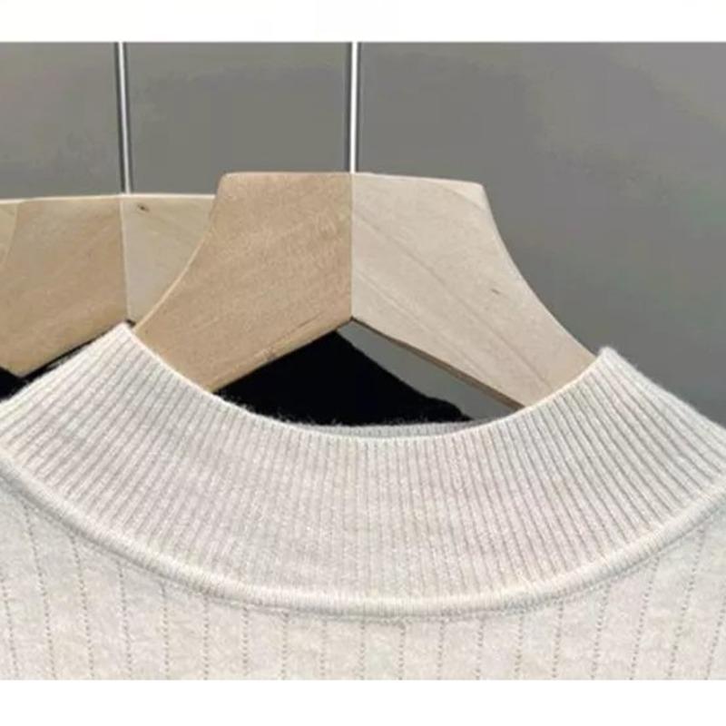 Women's Fashion Half High Collar Plush Sweater Autumn Winter Long Sleeve Thick Warm Pullovers Casual Solid Fleece Tops