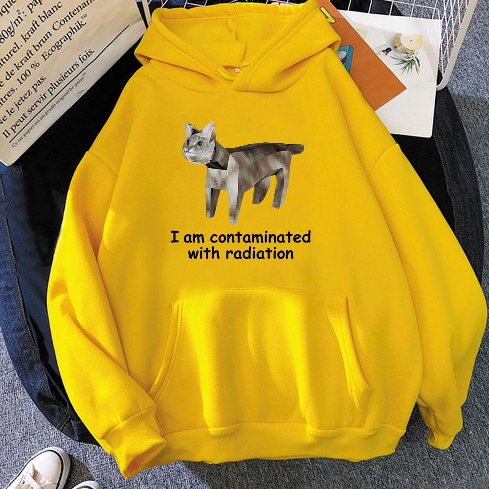 I'm Contaminated with Radiation Meme CAT Hoodies Cartoon Funny Graphic Printing Sweatshirts with Pocket Winter Men Unisex Hoodie