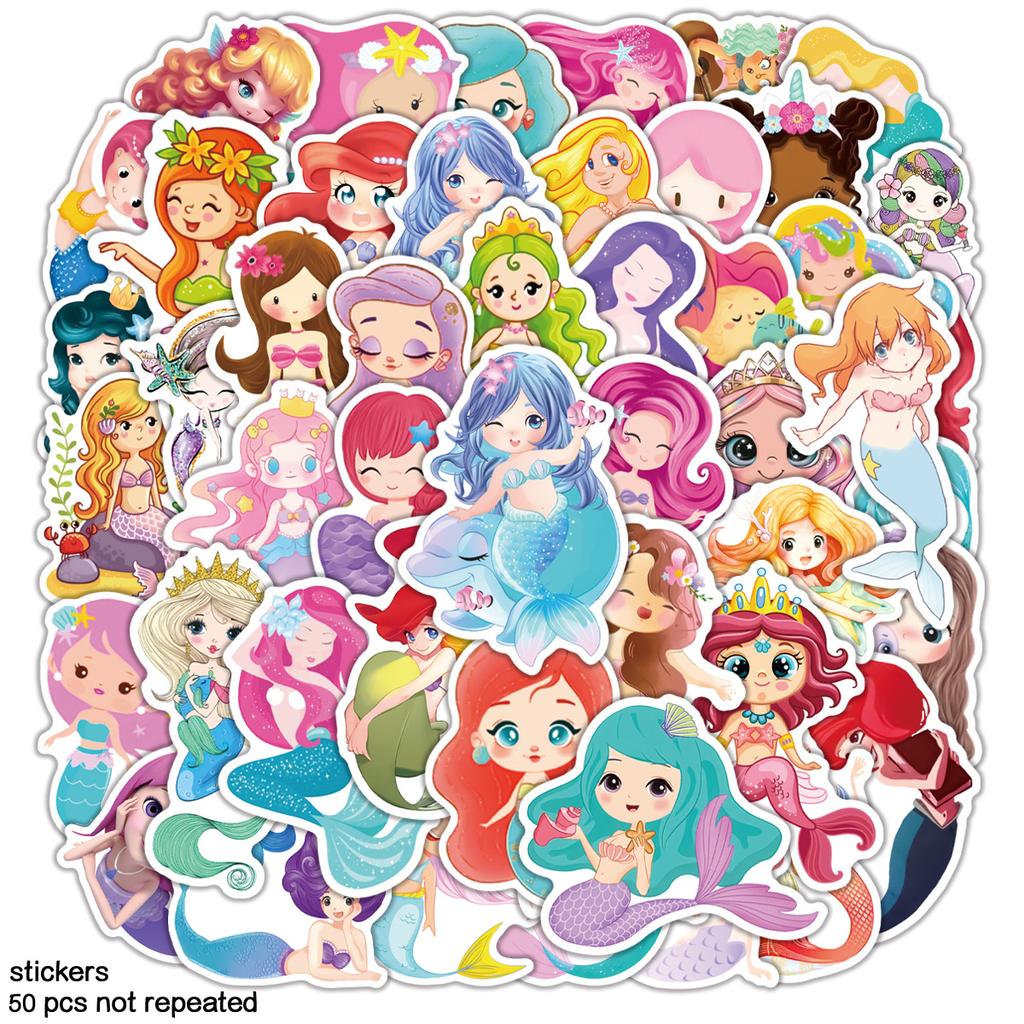 50pcs Cute Mermaid Story Graffiti Stickers Waterproof Decals Stickers For Laptop Phone Thermos Ipad Notebook Stickers Toys Gift