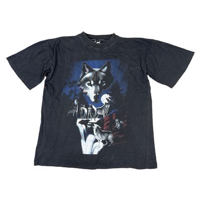 Vintage Wolf Wildlife Graphic Print 90s T-shirt Oversized Black Mens