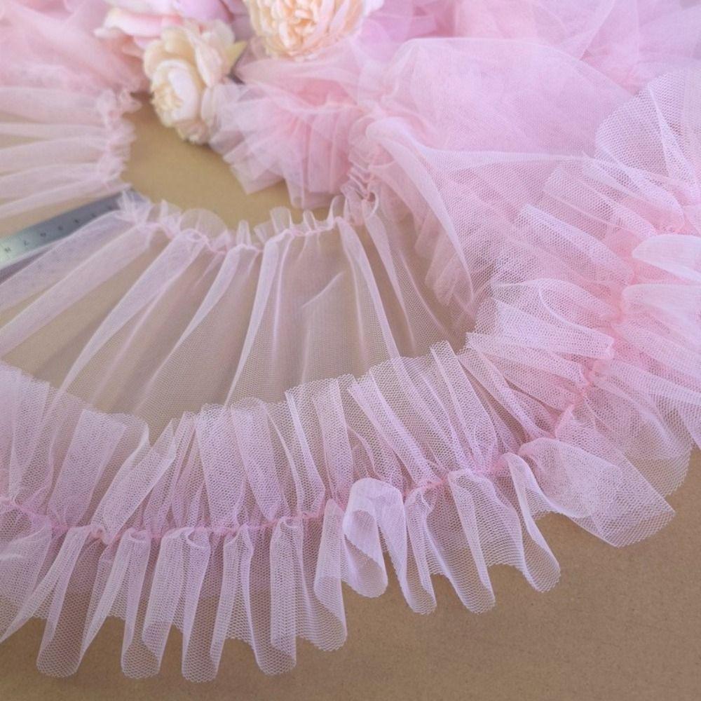 Multicolor Fringed Mesh Ribbon 15X90cm Size Ruffle Trim Pleated Fold Tulle  DIY Sewing Crafting