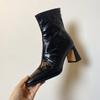 Whole Sheepskin~ Temperament Thin Boots High Heel 7CM Short Boots Women's Thick Heel 2025 New French Retro Square Head Black Boots